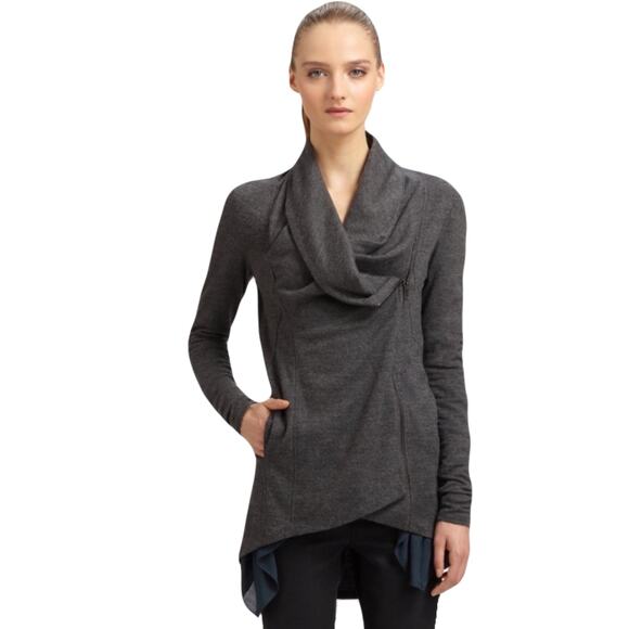 NWOT HELMUT LANG Sweater Cardigan Jacket L Wool Knit Shawl Draped Asymmetric Zip